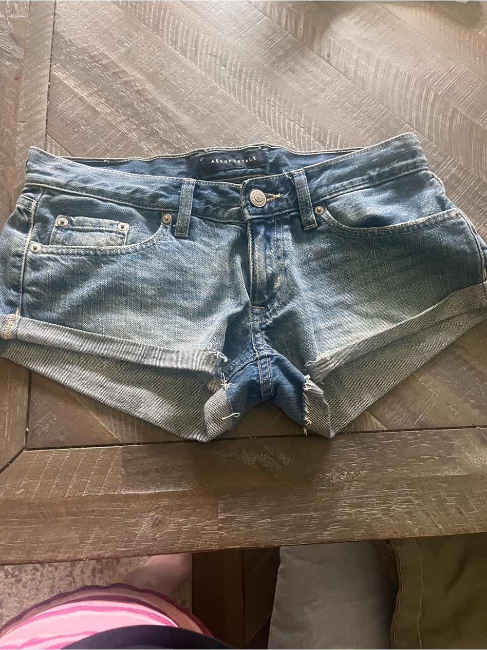 Aeropostale Dark Blue Denim Shorts with Button Detail